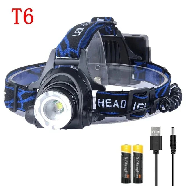 Powerful LED Induction Headlamp USB/DC Rechargeable Headlight Aluminium Alloy Outdoor Fishing Head Lamp High Lumen Head Torch Oasis Select No sensor battery