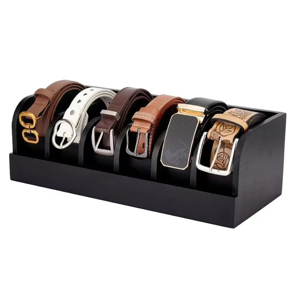Bamboo Belt Organizer – 6-Compartment Eco-Friendly Storage Box