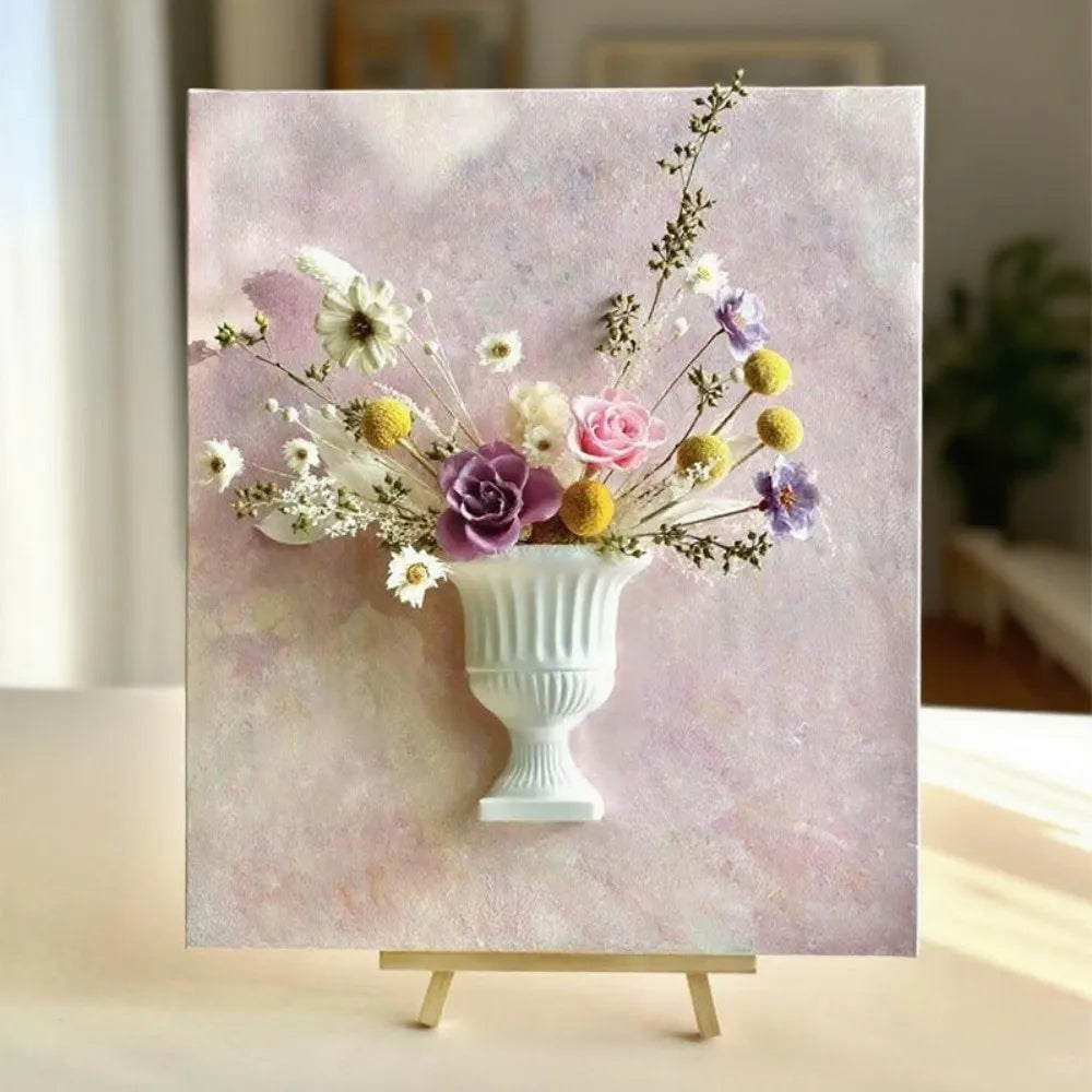French Oil Painting Half Wall Vase – White Floral Décor
