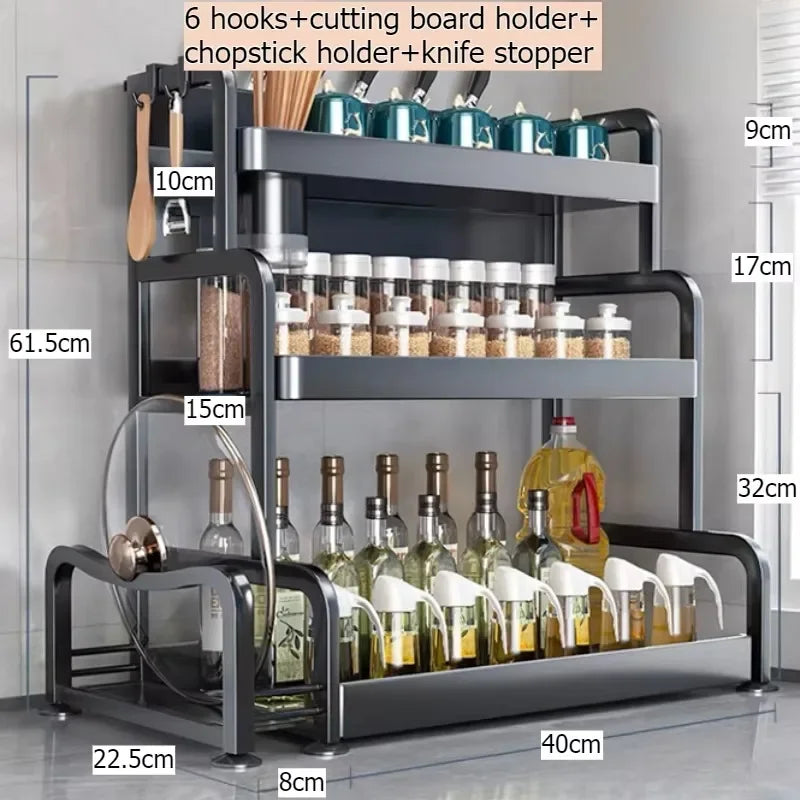 Multi-functional Household cutting board seasoning storage rack multi-layer knife holder chopstick cage kitchen countertop rack Oasis Select Layer 3 40 1
