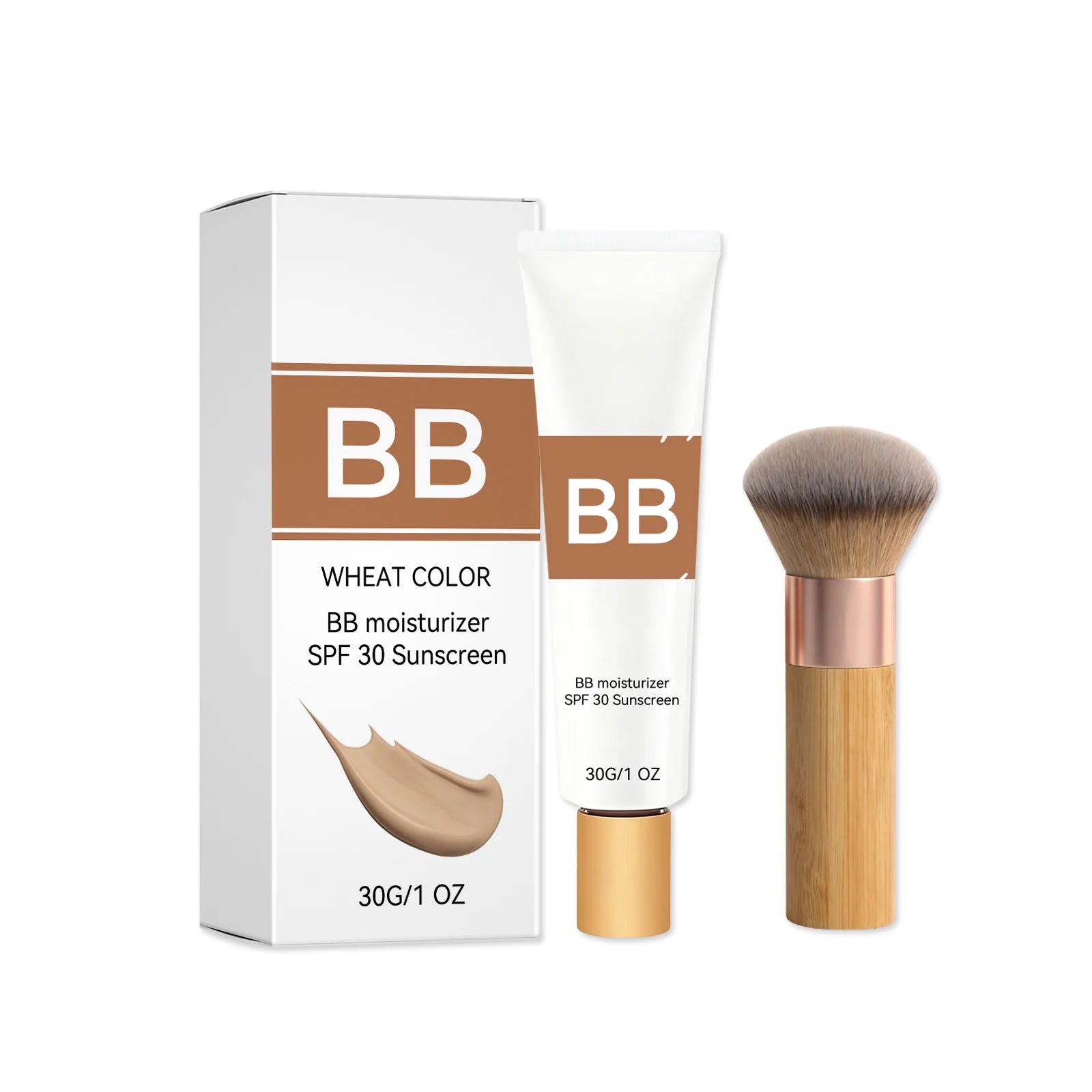 Sunscreen BB Cream Cover Face Fine Lines Prevent Sun Burn Brightening Skin Concealer Liquid Foundation Makeup Kit SPF 30 PA +++ Oasis Select Wheat-Colored