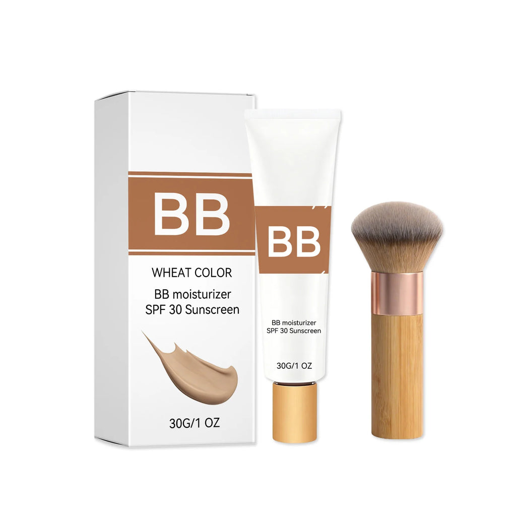 Sunscreen BB Cream Cover Face Fine Lines Prevent Sun Burn Brightening Skin Concealer Liquid Foundation Makeup Kit SPF 30 PA +++ Oasis Select Wheat-Colored