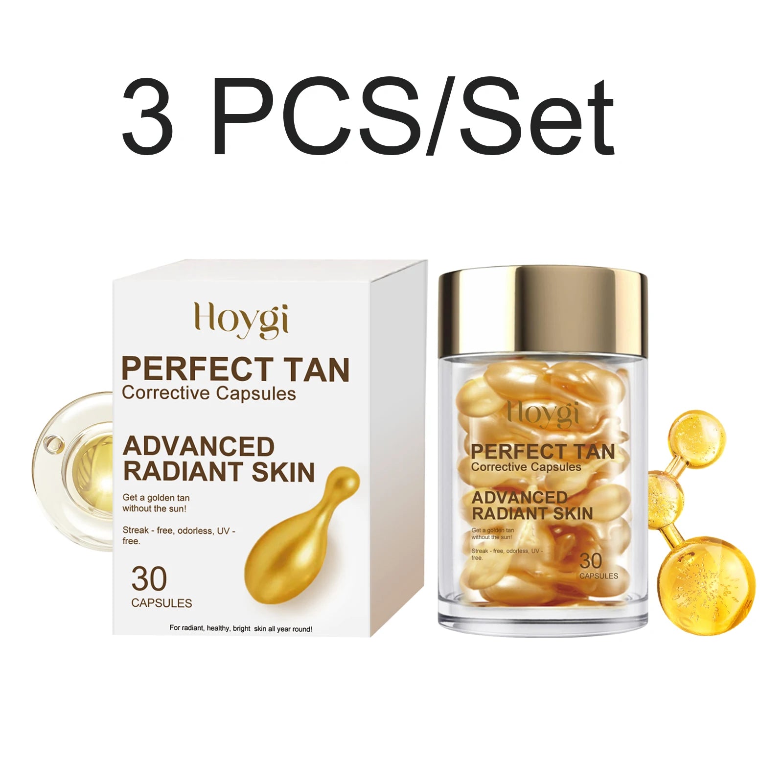30 Caps Self Tanning Capsules Sunless Tanner For Pale Skin Streak Free Moisturizing Waterproof Body Bronzer Natural Bronze Tan Oasis Select 3 PCS