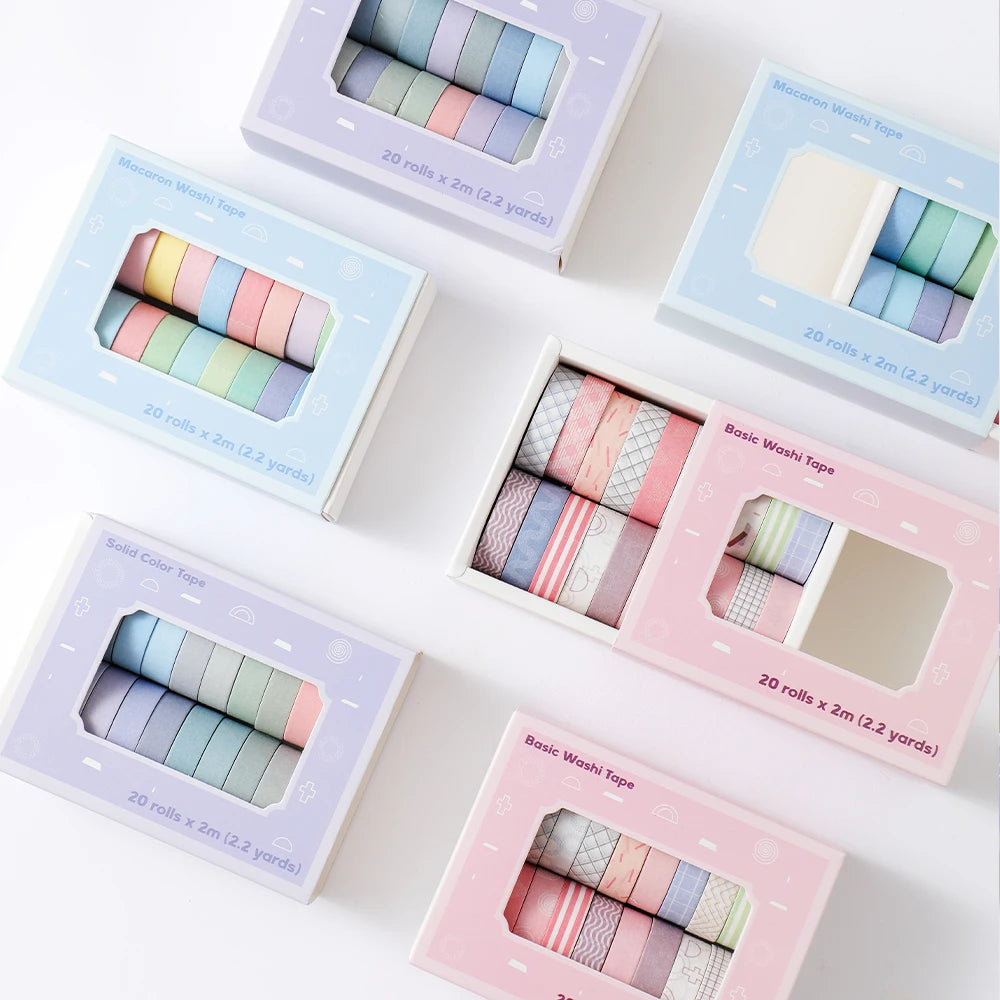 20 rolls Washi Tape Set Simple Thin Masking Tape For DIY Arts Crafts Gift Wrapping Journaling Scrapbooking Labeling Coding Deco Oasis Select