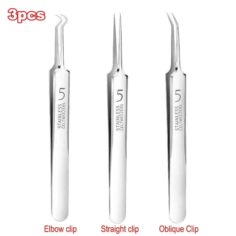 German Ultra-fine No. 5 Cell Pimples Blackhead Clip Tweezers Beauty Salon Special Scraping & Closing Artifact Acne Needle Tools Oasis Select 3Pcs set