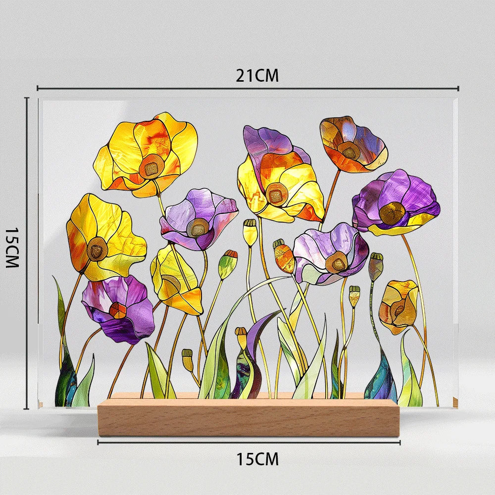 Acrylic Flower Pattern Table Room Desk Imitation Glass Texture Acrylic Desktop Decoration Holiday Gift Desk Decoration Oasis Select BTU421