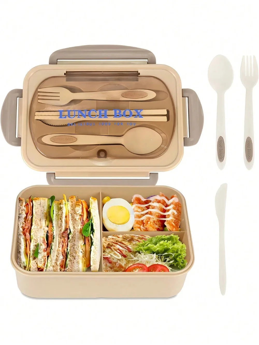 1Pc Bento Box Adult Lunch Box With 4 Compartments,Utensils, Sauce Jar, Muffin Liners, Microwave&Dishwasher Safe, Back To School Oasis Select