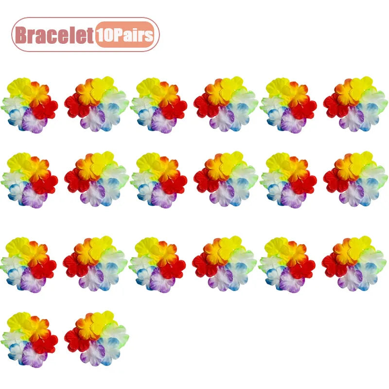1-40PCS Faux Flower Headband and Wristband Set Multicolor Festive Party Dance Floral Crown Corsage for Women Girls Cosplay Oasis Select Bracelet-10Pairs