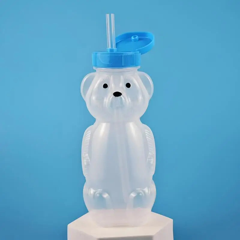 Cartoon Honey Bear Straw Cup with Flexible Straws Leak-Proof Squeezable Cup Cute Squeezable Leak Resistant Cup For Babies Oasis Select Blue With straw