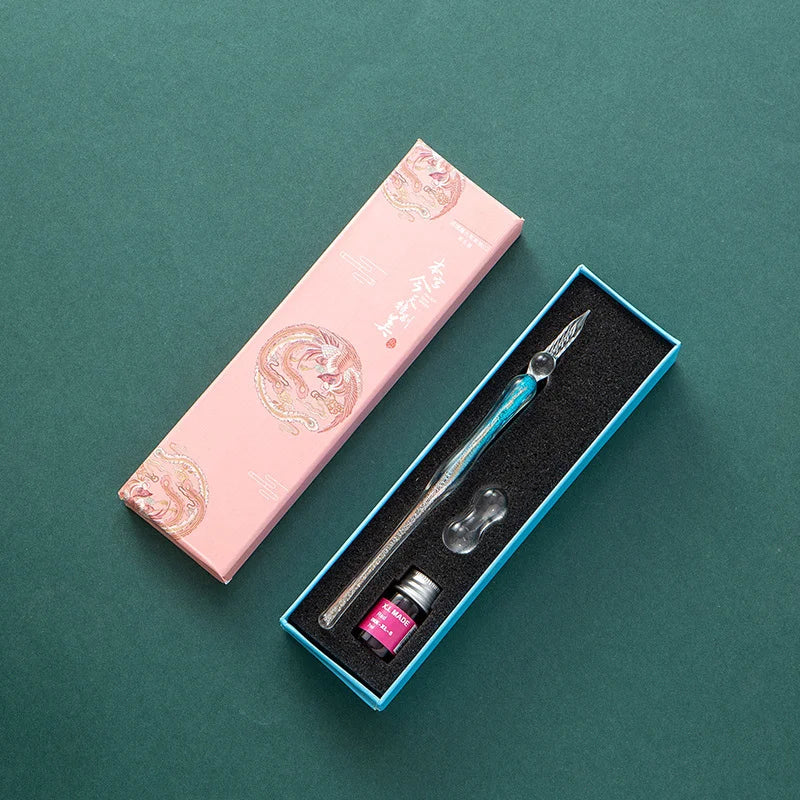 Fantasy glass pen dipped in water, antique style colored ink, crystal signature pen, gift pen dipped in ink set Oasis Select 10