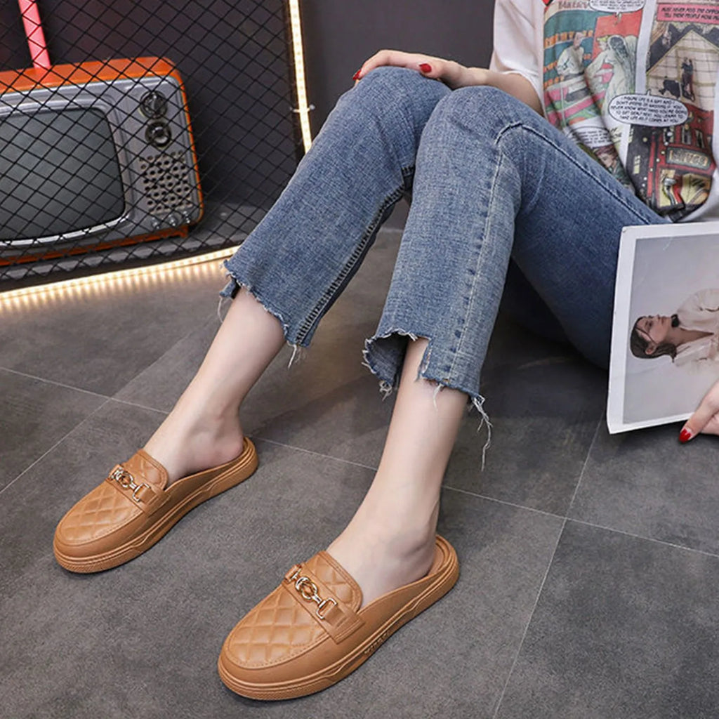 Summer New Style Women's Soft Bottom Anti-slip Versatile Outer Wear Beach Flat Bottom Lazy Person One Step Casual Half Slippers Oasis Select