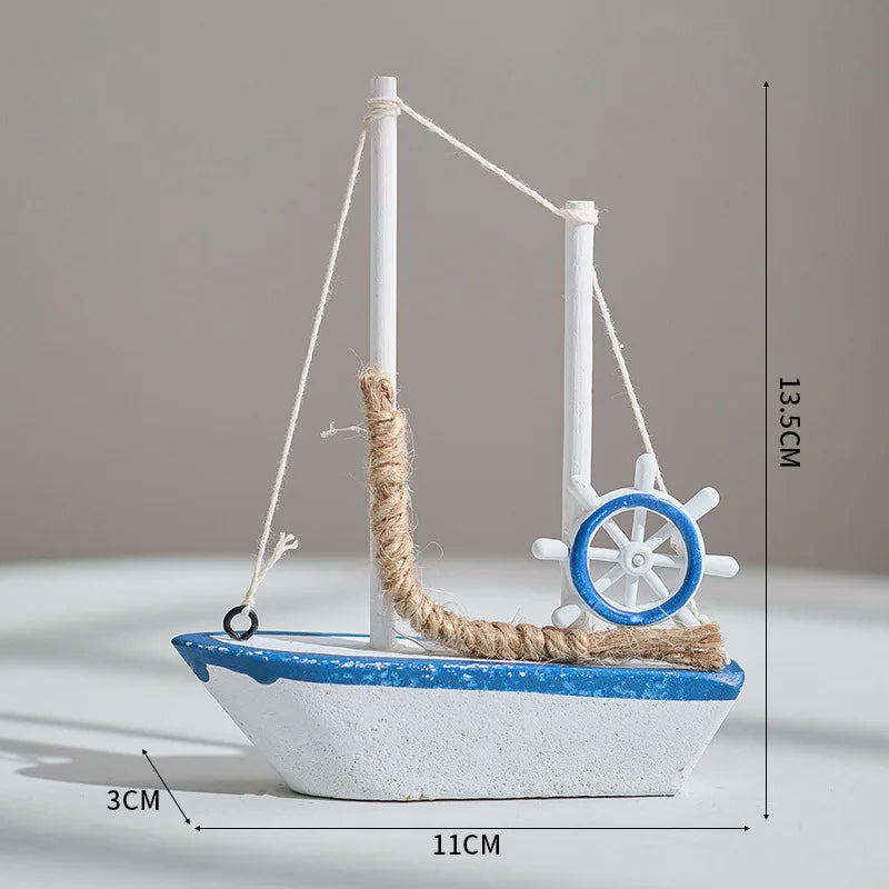 1pcs Mediterranean Style Sailboat Model Handmade Creative Home Decor Ornament for Living Room & Desktop Decoration Oasis Select B helmsman
