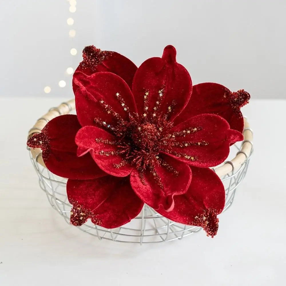 Christmas Artificial Poinsettia Glitter Flower Sequin Flannel Fake Flowers Photography Props Wedding Party Decoration Oasis Select
