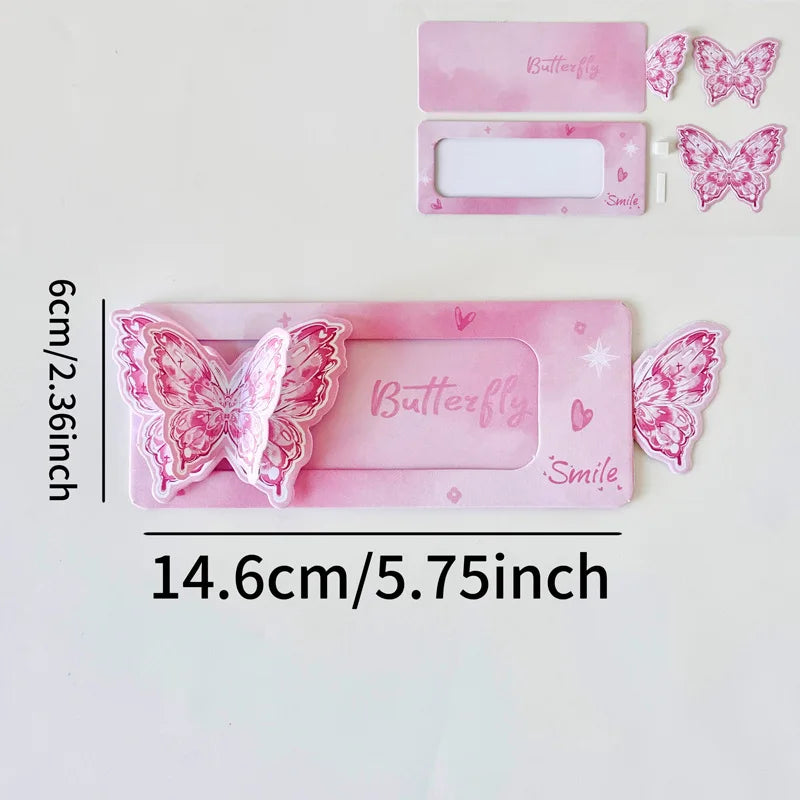 3D Butterfly Greeting Card Pull-Tab Surprise Letter with Envelope Birthday Card for Her Kawaii Cartoon Stationery Gift Bestie Oasis Select pink