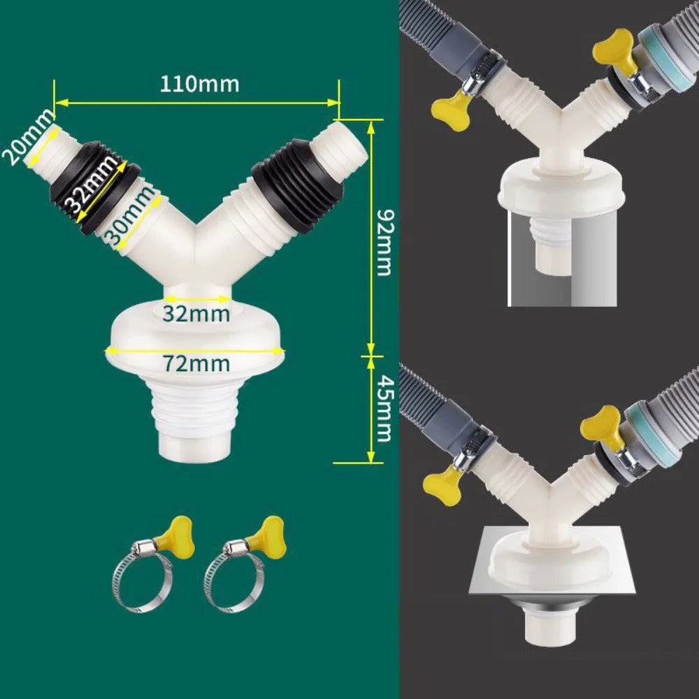 Dual-Purpose Washing Machine Drainer Anti-Return Two-In-One Dual-Interface Drain Connector Anti Odor Pipe Tee Oasis Select Style 1