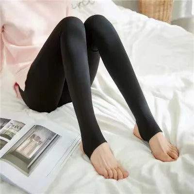 Women's Fleece Tights Thermal Stockings Woman Panty Fleece Pantyhose Stockings Winter Woman Transparent Effect Fleece Leggings Oasis Select Black2 half foot 220g thin fleece