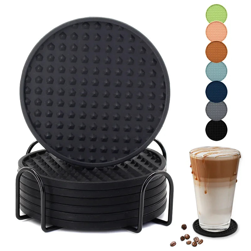 6pcs Silicone Coasters Round Heat Resistant Rubber Tea Cup Mat Drink Coffee Mug Glass Beverage Holder Pad Decor Table Mat 10cm Oasis Select