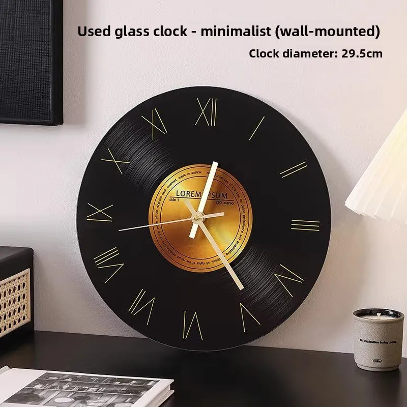 Mid Ancient Style Retro Vinyl Record Desktop Clock Decoration Living Room TV Cabinet Italian Minimalist Decoration Desk Clock Oasis Select Minimalist