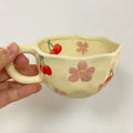 Ceramic Mugs Irregular Flower Coffee Milk Yellow Hand Pinched Cups Cute Korean Style Oat Breakfast Juice Black Tea Kawaii Cup Oasis Select Pink cherry 201-300ml