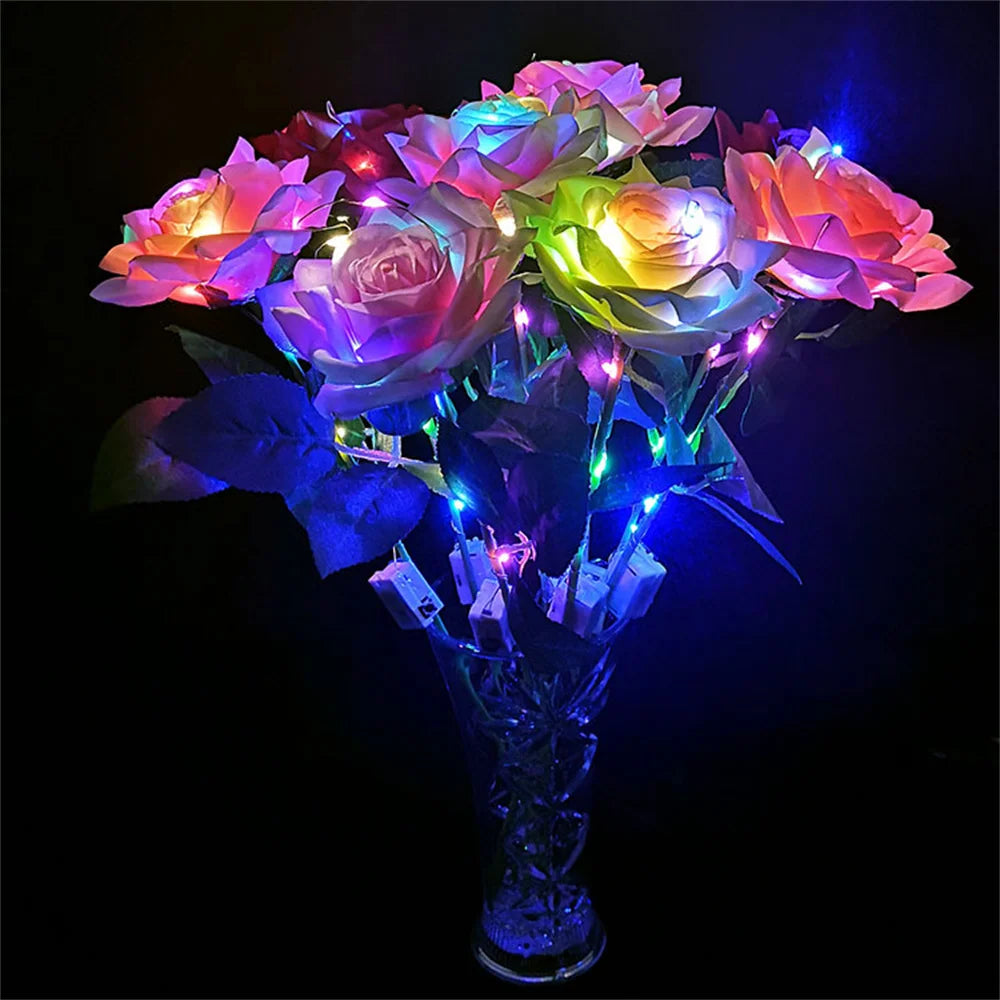 LED Glowing Rose Simulation Flower With String Lights For Christmas Anniversary Birthday Valentine's Day Gift Artificial Flower Oasis Select