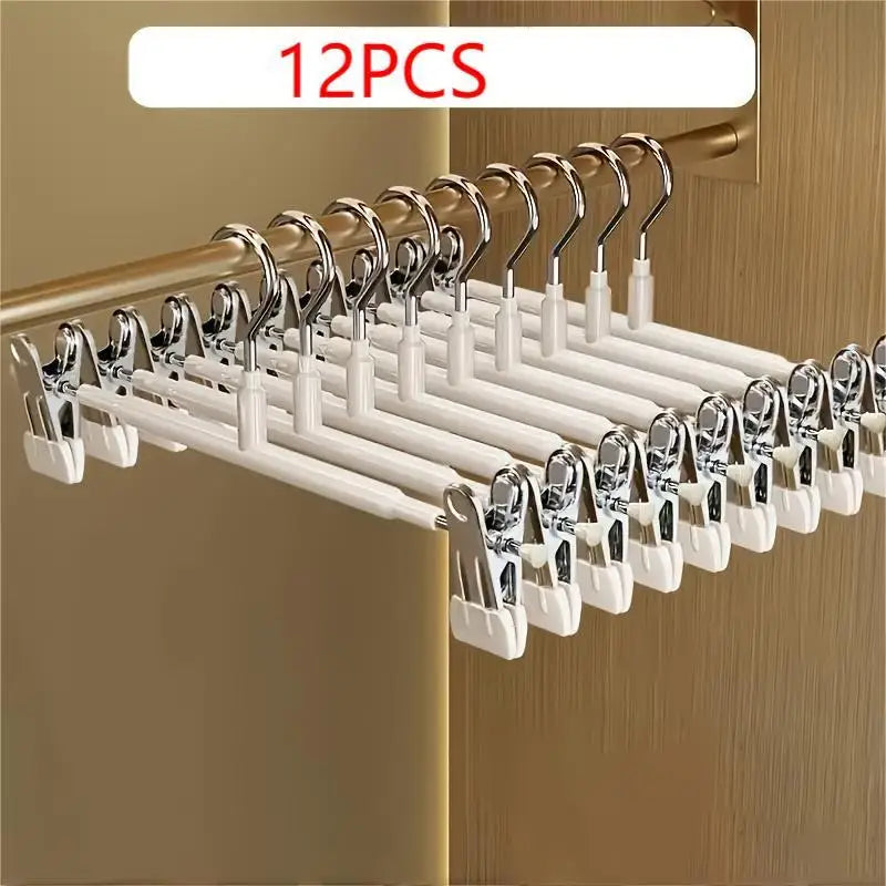 12PCS Adjustable Clip on Hangers, Anti Slip and Space Saving Metal Hangers, Suitable for Pants, Skirts and All Clothing Oasis Select WHITE
