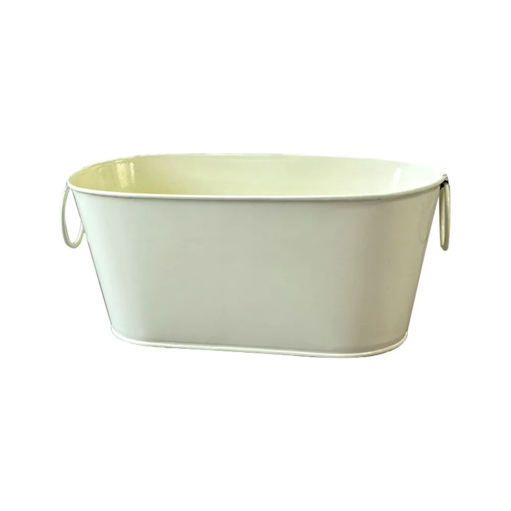 Simple Rustic Iron Flower Pot with Drainage with Handle Flower Container Vintage Plant Pot Indoor Plants Oasis Select Beige