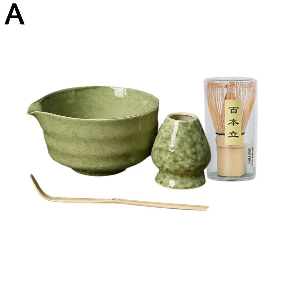 Japanese Ceramic Matcha Gift Set – Bowl, Whisk & Grinder 4pc