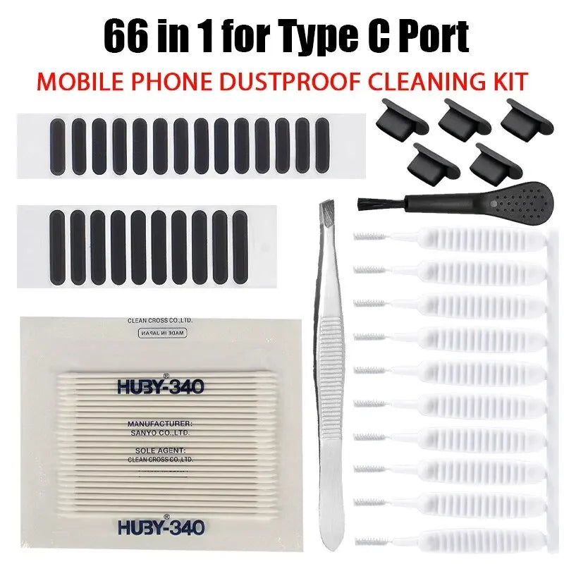 66PCS Mobile Phone Speaker Charging Port Cleaning Set Dust Plug for iPhone 15 14 13 Samsung Xiaomi Earphones Cleaner Kit Brush Oasis Select 66PCS for TypeC Port