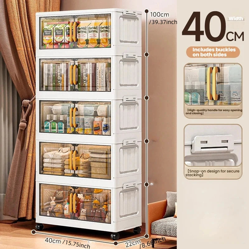 Double-door living room storage cabinet, folding floor-standing storage box, no installation required, simple storage cabinet Oasis Select 40cm-5 layers-clear