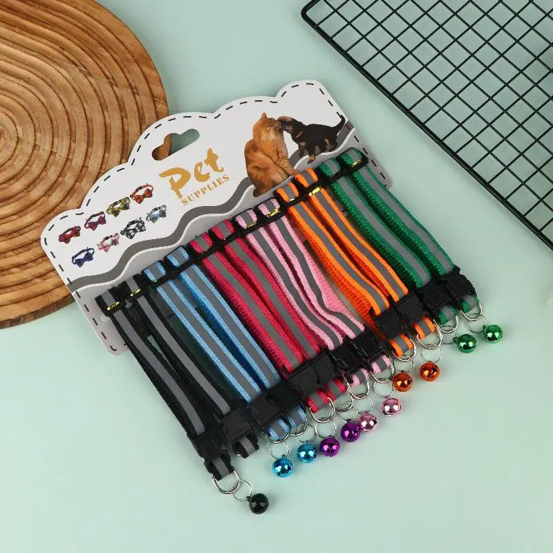 12Pcs 6 Colors Pet Cat Puppy Buckle Collar With Bell Footprint Mix Color Anti-Lost Dog Collars Pet Accessories Oasis Select