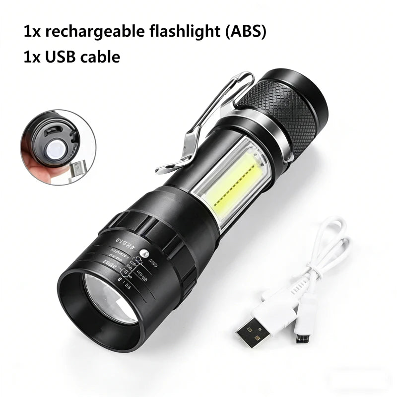 Mini Portable Rechargeable Led Flashlight with Pen Clip 3 Mode Zoom Waterproof Pocket Torch Outdoor Camping Emergency Lantern Oasis Select