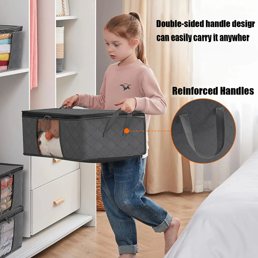 35L Fabric Toys Storage Bags with Clear Viewing Windows - Quilted, Foldable Organizer Boxes for Clothes, Blankets & Bedding Oasis Select