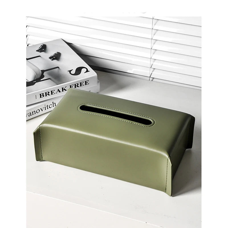 Modern Woven Leather Tissue Box Napkin Case Luxury Tissue Paper Holder Desktop Coffee Table Tissue Box Livingroom Decoration Oasis Select green