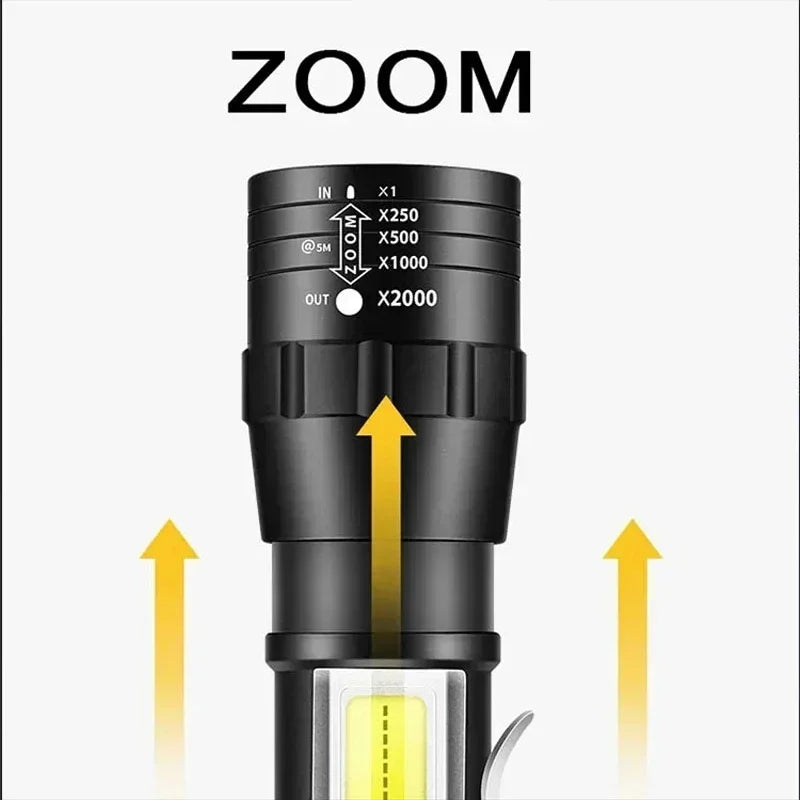 2PCS Mini COB LED Flashlight Rechargeable Zoom Torch Tactical Lamp Outdoor Camping Waterproof Emergency Lantern with Pen Clip Oasis Select