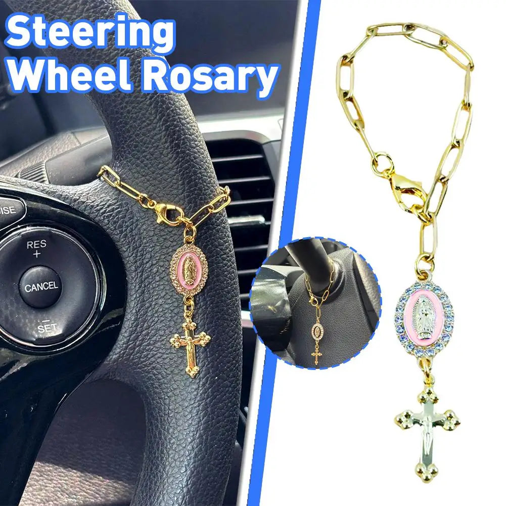 Gold-Plated Rosary Car Steering Wheel Pendant Ornament