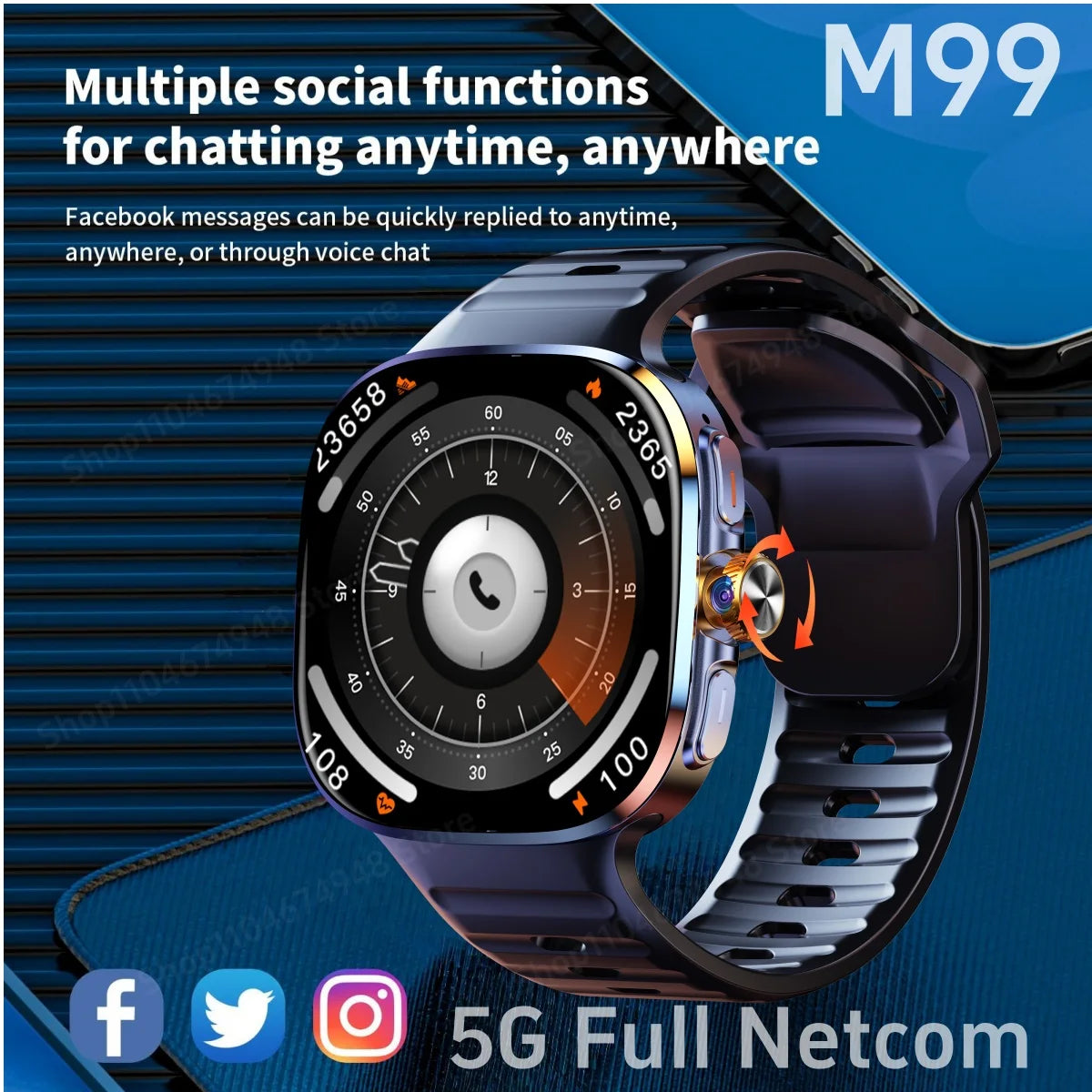 New Arrival M99 Smart Watch Android Smartwatch With Sim Card Rotary Camera GPS WIFI Compass 256GB Storage 2.4inch larger Screen Oasis Select