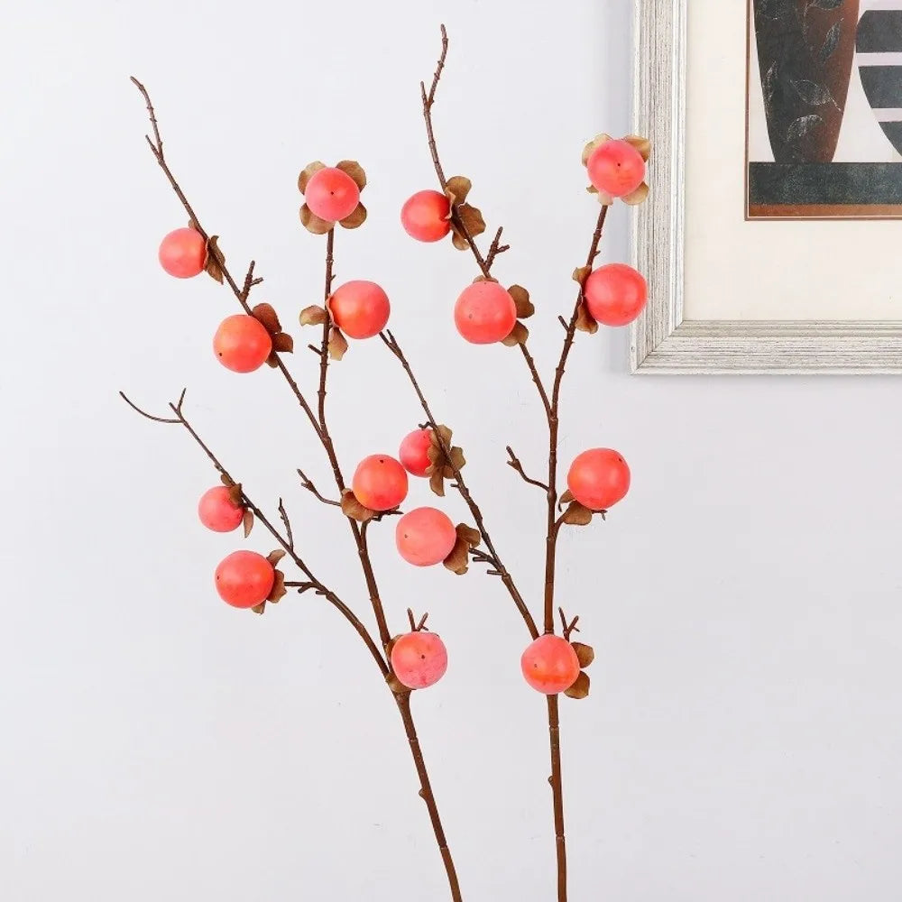 8 Heads Artificial Persimmon Branch Realistic Handmade Simulation Persimmon Fruit Plastic Elegant Fake Plants Living Room Oasis Select