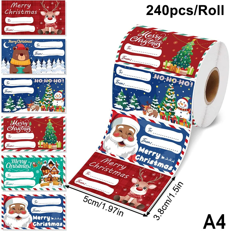 200-500pcs Christmas Stickers Christmas Tree Santa Hat Self-Adhesive Gift Tags PVC Gift Wrapping Seals Decals Party Decorations Oasis Select onesize A4