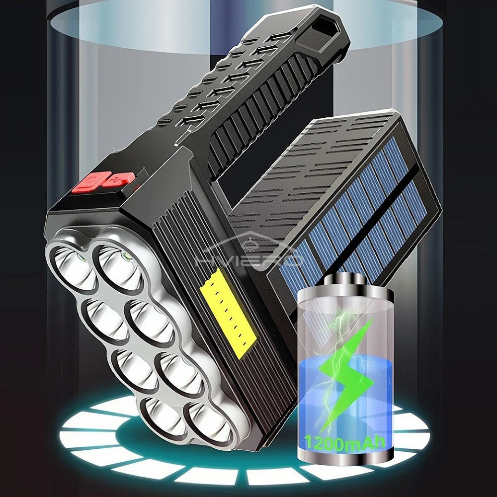 Solar LED Flashlight 8LED+COB Waterproof USB Rechargeable