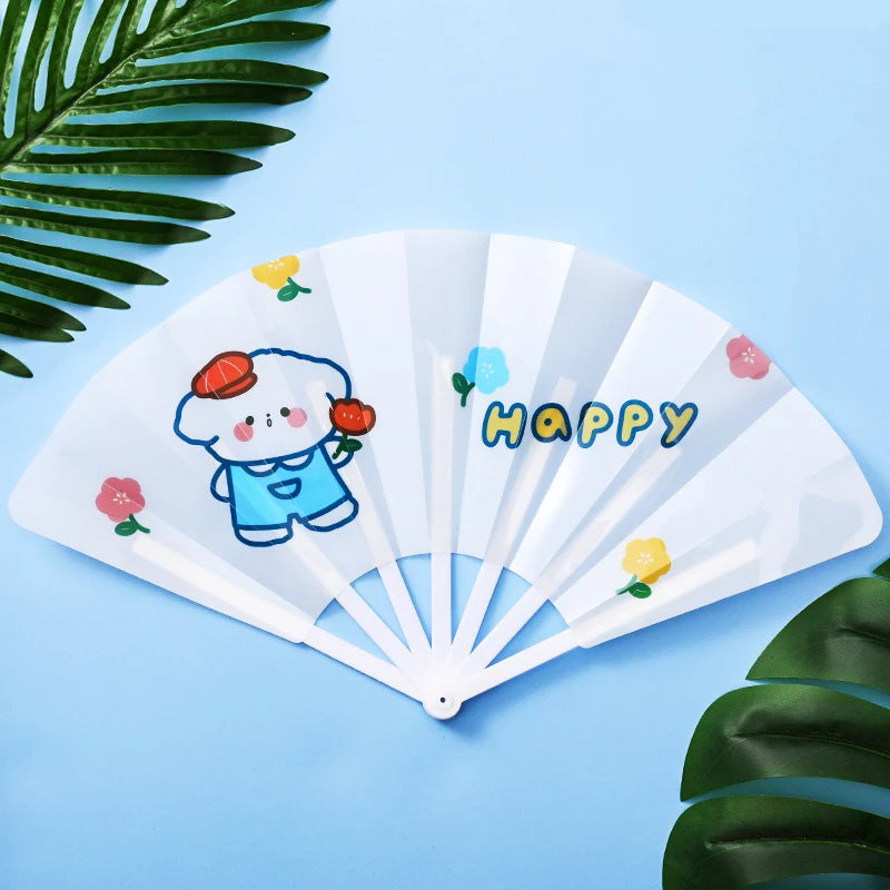 Cartoon Hand Crank Cool Fan Creative Summer Small Fresh Cute Portable Folding Fan PP Plastic Folding Fan for Student Children Oasis Select style E