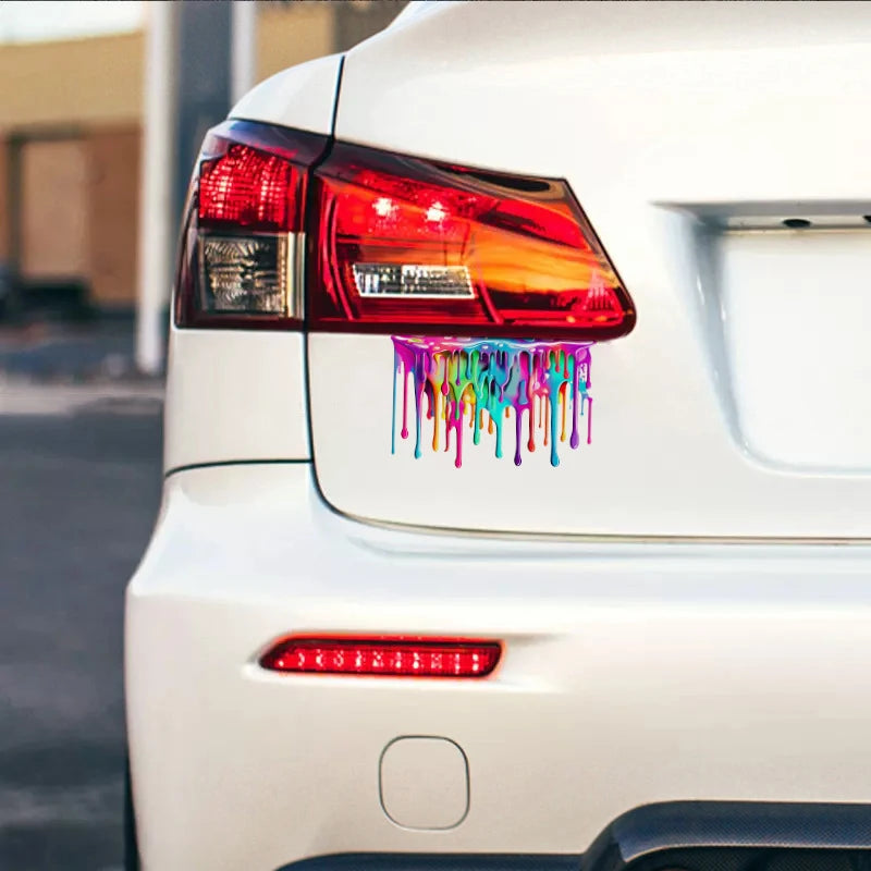 Reflective Vinyl Car Decal Featuring Dopamine Coloured Fluid Paint; Suitable for Bumpers or Side Body Oasis Select