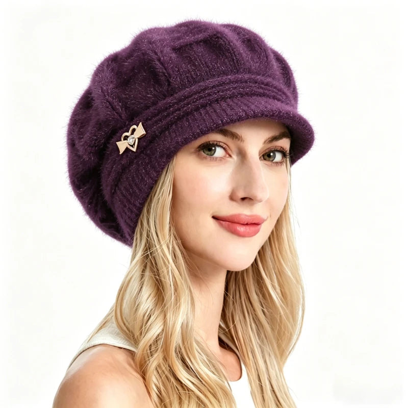 1PC Wool Women's Fashion Hat Plush Knitted Wind Shield Ear Guard Solid Color Atmosphere Simple Autumn and Winter Warm Hat Oasis Select PURPLE