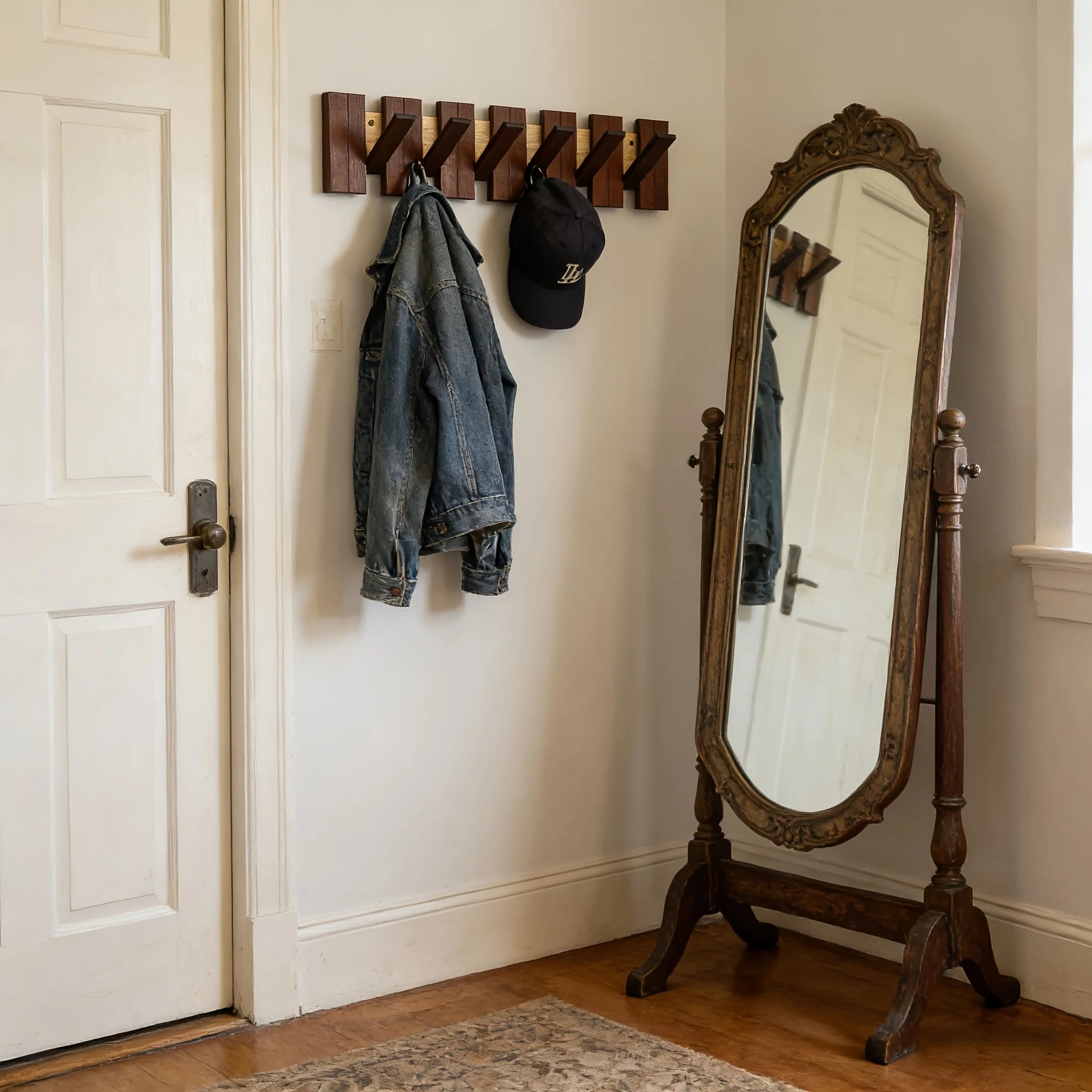 A Wooden Coat Rack with 4/6 Hooks, Featuring a Wall-mounted Piano Key Design and Foldable Hooks,Multifunctional Household Hook Oasis Select