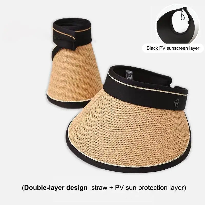 Foldable Empty Top Straw Sun Visor Hat Women Girls UV Protection Casual Beach Sunshade Outdoor Cap Oasis Select A4