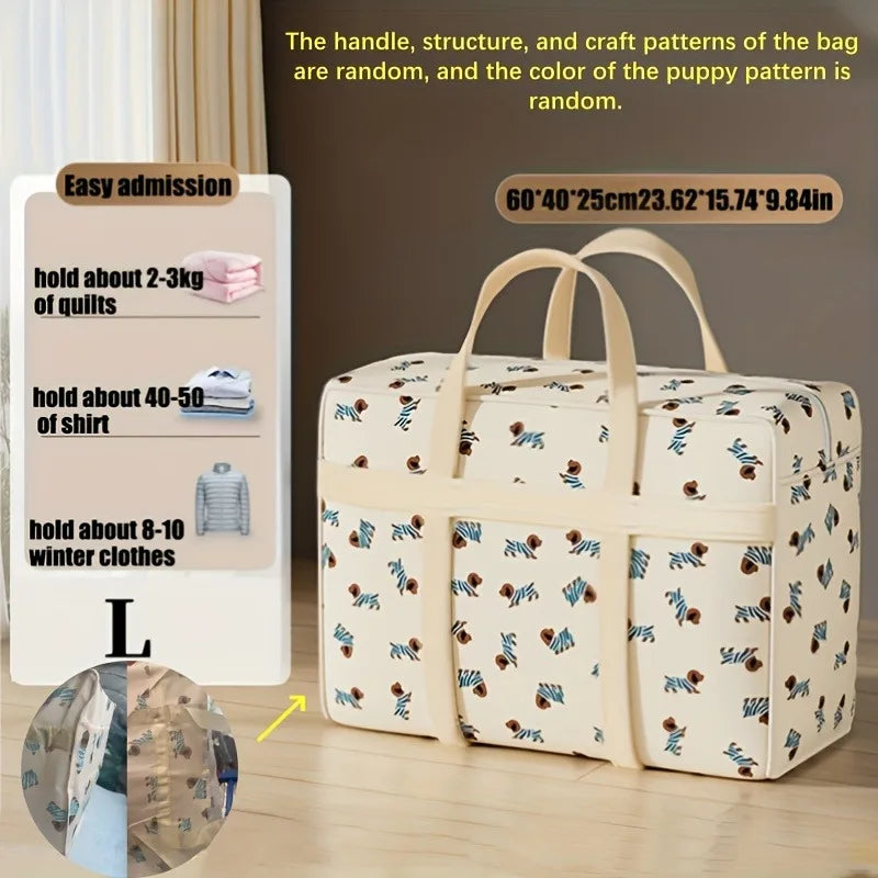 1pc Foldable Luggage Organizer Bag with Cute Puppy Pattern,Large Capacity Space-Saving Travel Storage Bag,Durable Polyester bag Oasis Select L