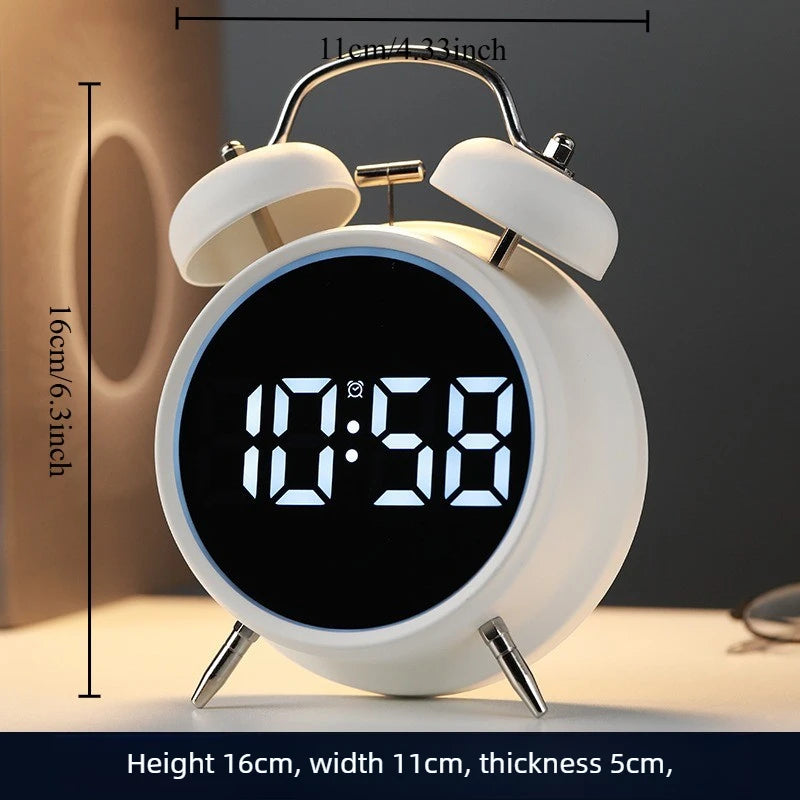 Student Alarm Clock with Ultra-Loud Volume Metal Bell for Hard-to-Wake-Up Individuals Multi-Functional and Pluggable Oasis Select White