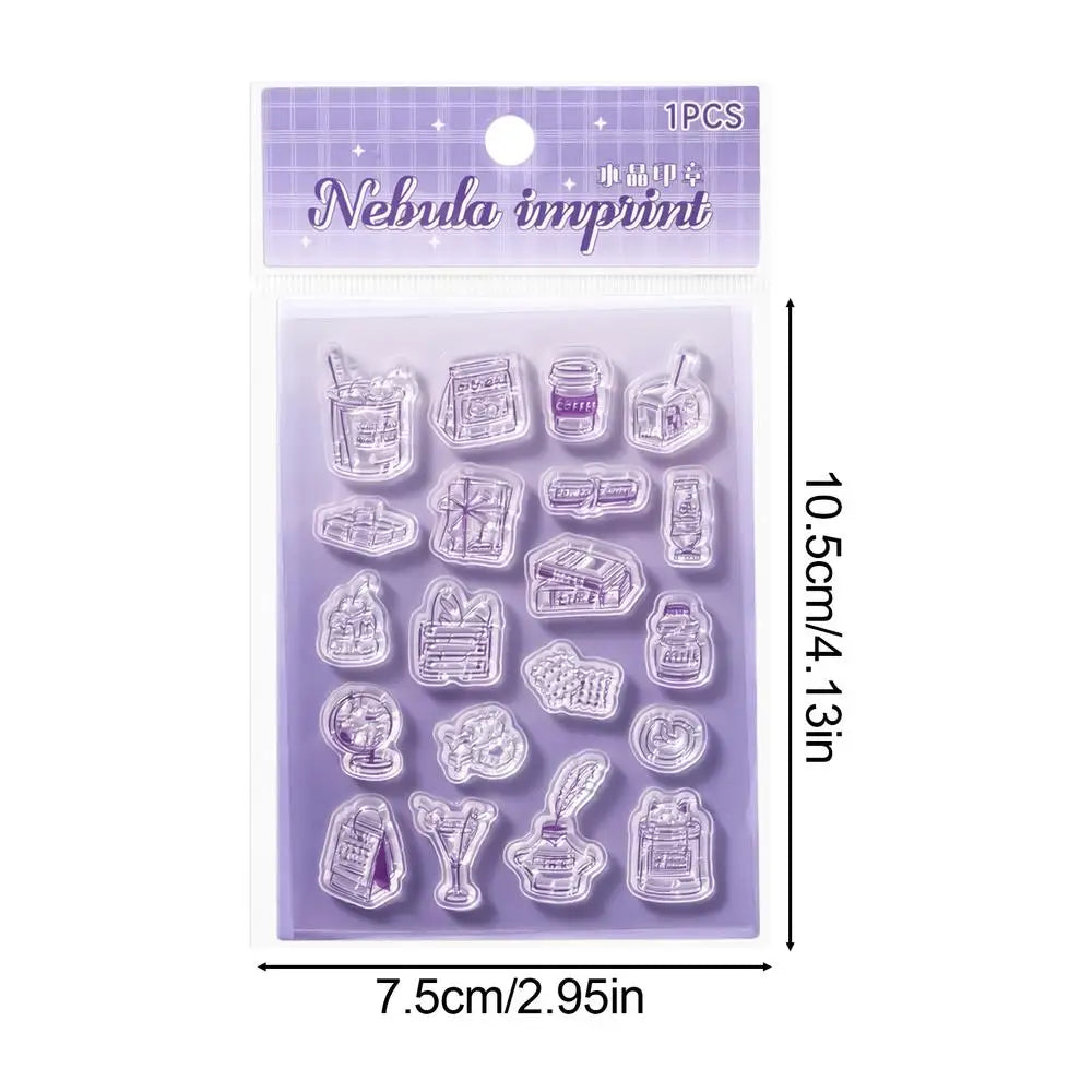 Clear Stamps Journaling Stamps Silicone Cute Clear Decor Acrylic Handle Reading Journal Supplies for Books Making Notebook Oasis Select Purple