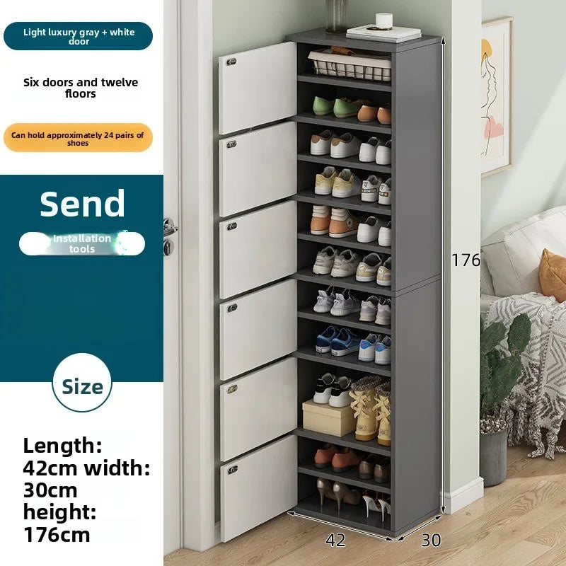 Shoe rack narrow vertical dustproof large capacity storage locker small apartment multi-layer shoe cabinet Oasis Select Dark Grey-176CM