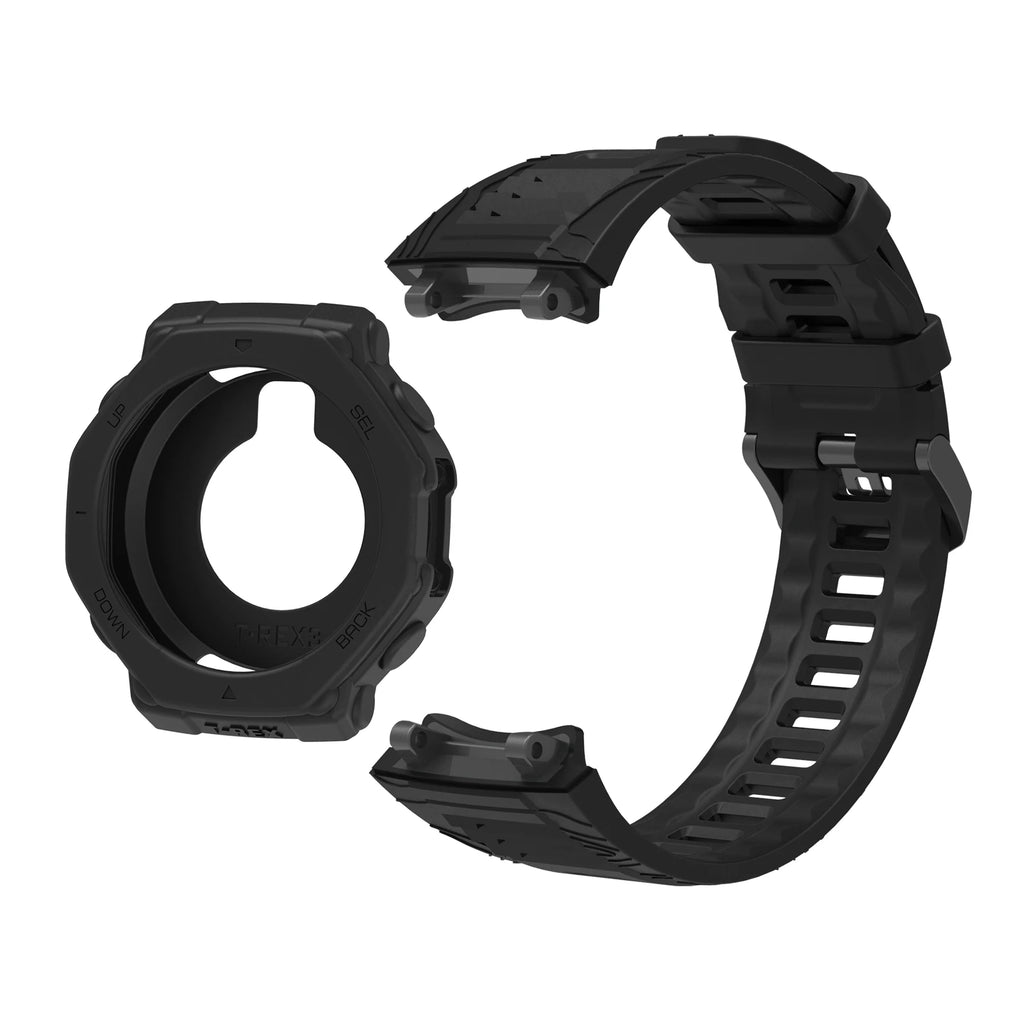 Silicone Watch Band & Case for Huami Amazfit T-Rex 3 Smartwatch Band & Case Oasis Select Black Case Strap