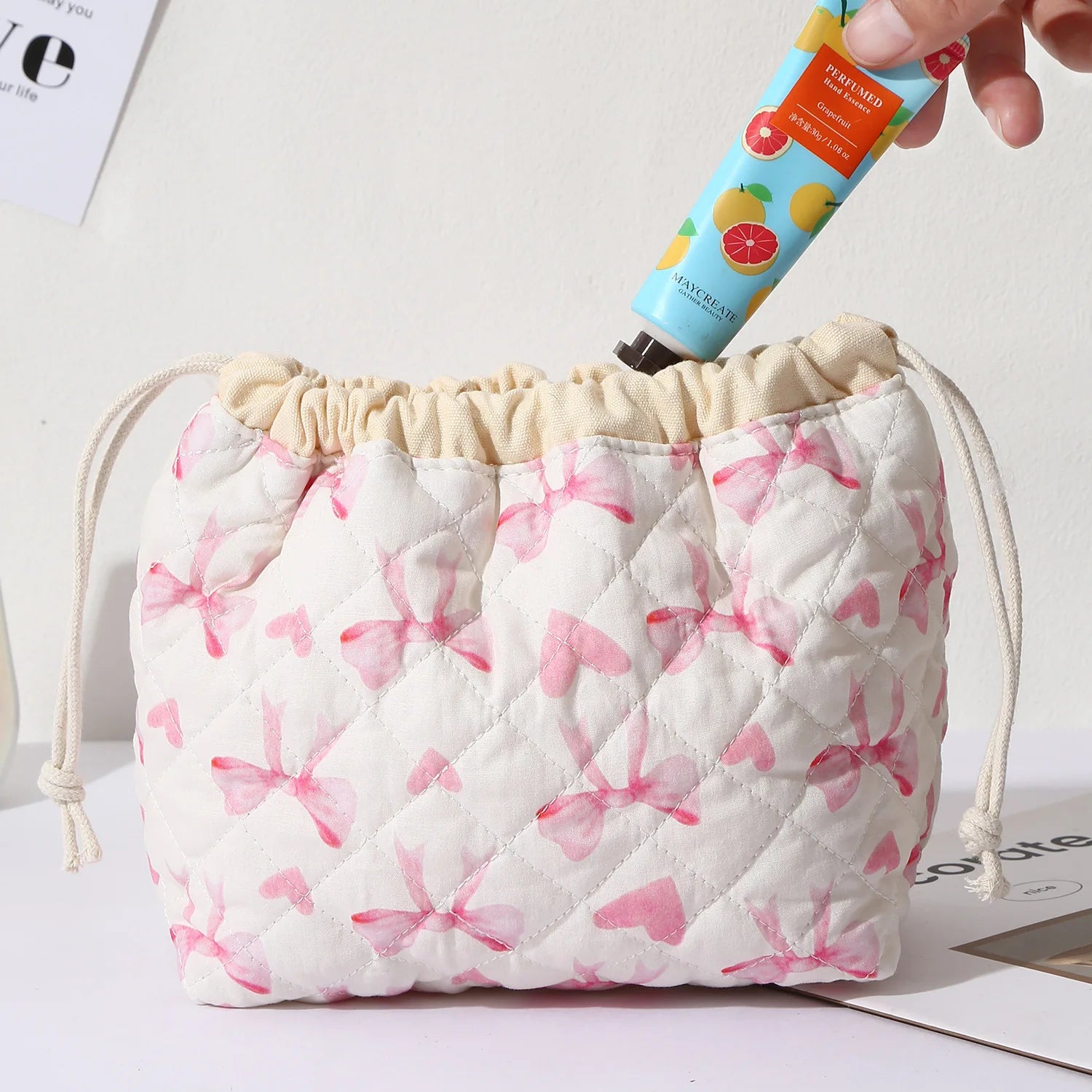 Ladies' Cotton Makeup Bag Embroidered Drawstring Storage Bag Travel Cosmetic Bags Large Capacity Hanging Toiletry Storage Bag Oasis Select F